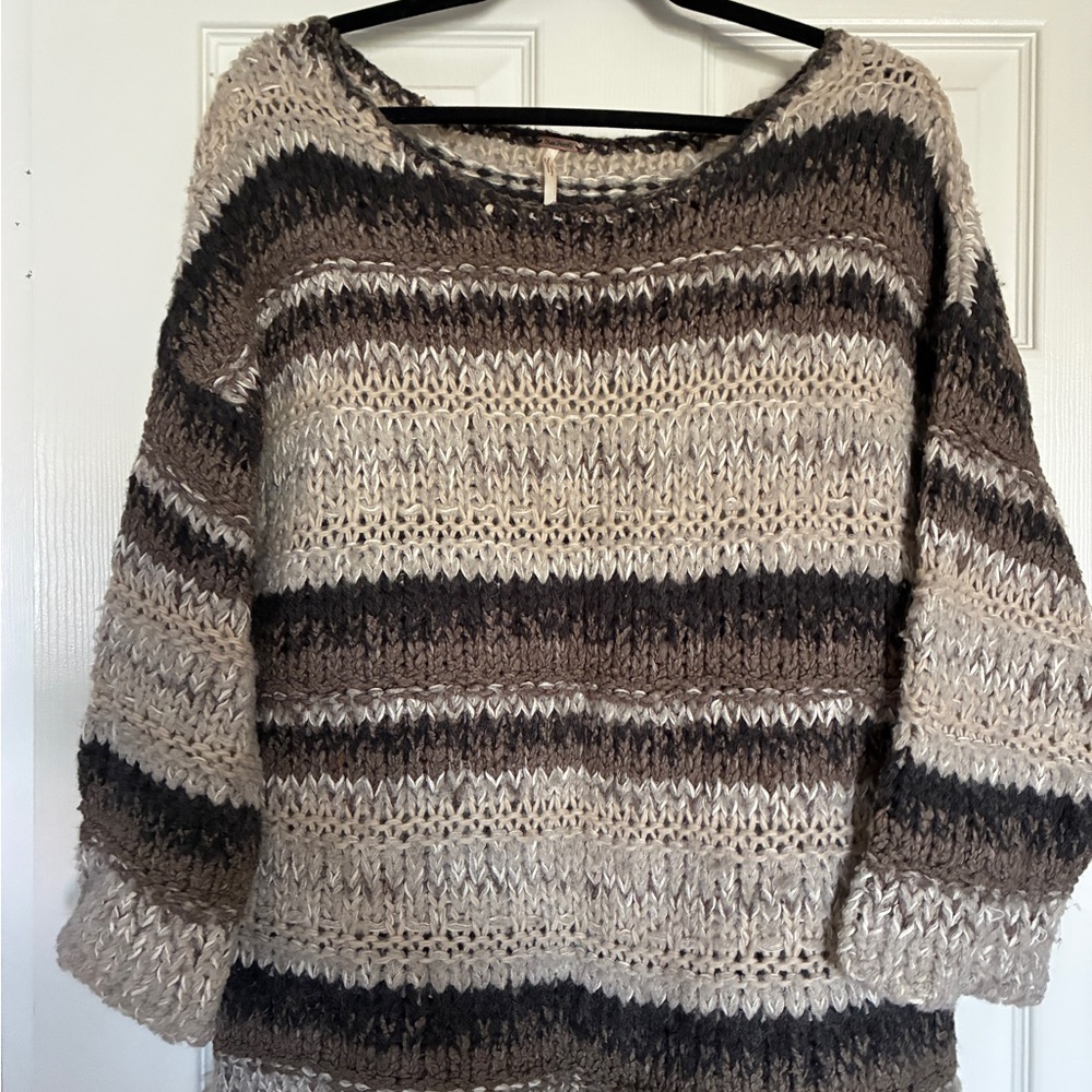 Free People Striped Knit Sweater - Brown and Cream